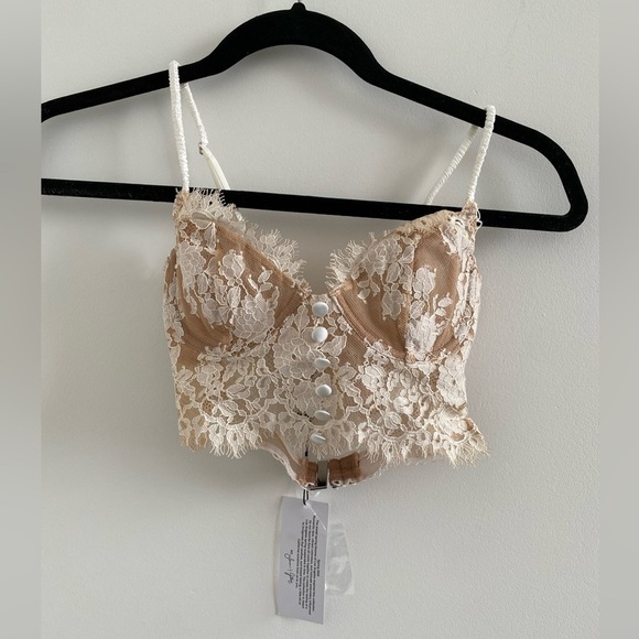 For Love & Lemons Nude & White Faye Lace Underwire Bra Size XXS New With Tag - Picture 5 of 12